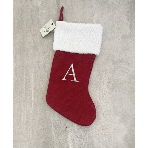 Bee & Willow Christmas Knit Stocking 17" Red White Embroidered Letter A Cuff NEW - Picture 4 of 7